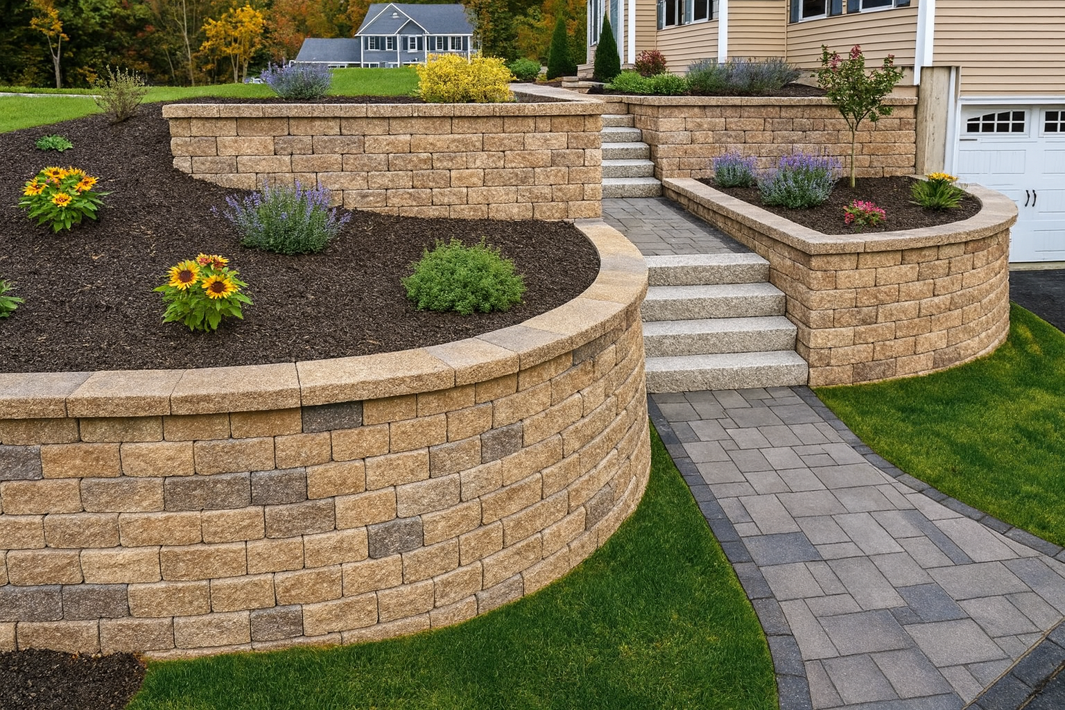 A newly constructed retaining wall.